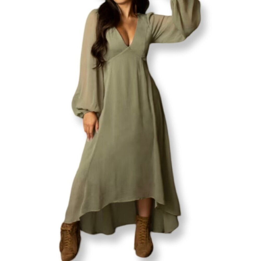 Joyfolie NWT Boho Crystal Maxi Dress in Army Green Size Small